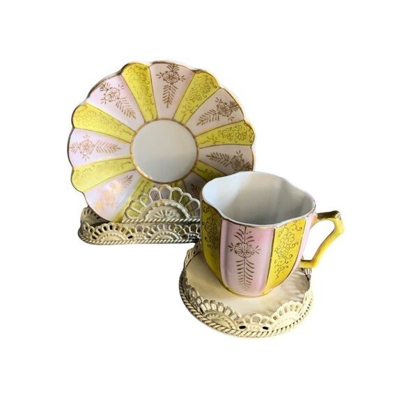 Japan Other - Pink and Yellow with Gold Accents Tea Cut and Saucer set Japan